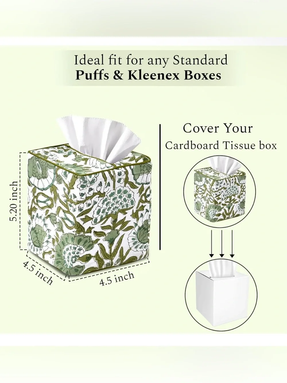 CPC Agate Green Block Print Cotton Tissue Box Cover 5